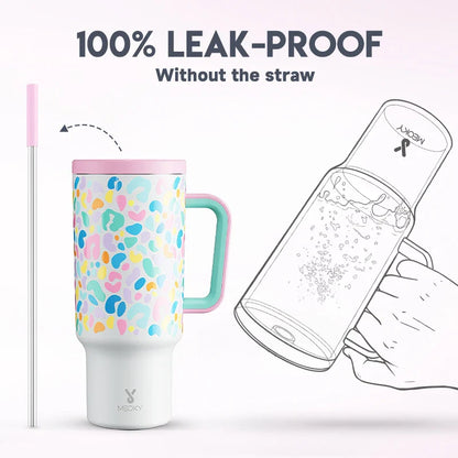 Meoky 40oz Cup Tumbler with Handle Straw Stainless Steel Multi-Prints Coffee Cup Travel Water Bottle Leak-Proof Car Mug Gifts