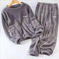 Double-Sided Coral Fleece Pajama Set Thickened Warm Leisure Wear for Autumn Winter Comfortable Polyester Sleepwear