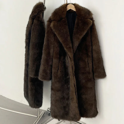 High Quality Long Length Woolen Faux Fur Coat Women's Autumn Winter Elegant Tailored Collar Jacket Non-Mink Fur Coats