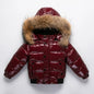 Kids Winter Down Jacket Real Faux Fur Waterproof Shiny Thick Warm Outerwear