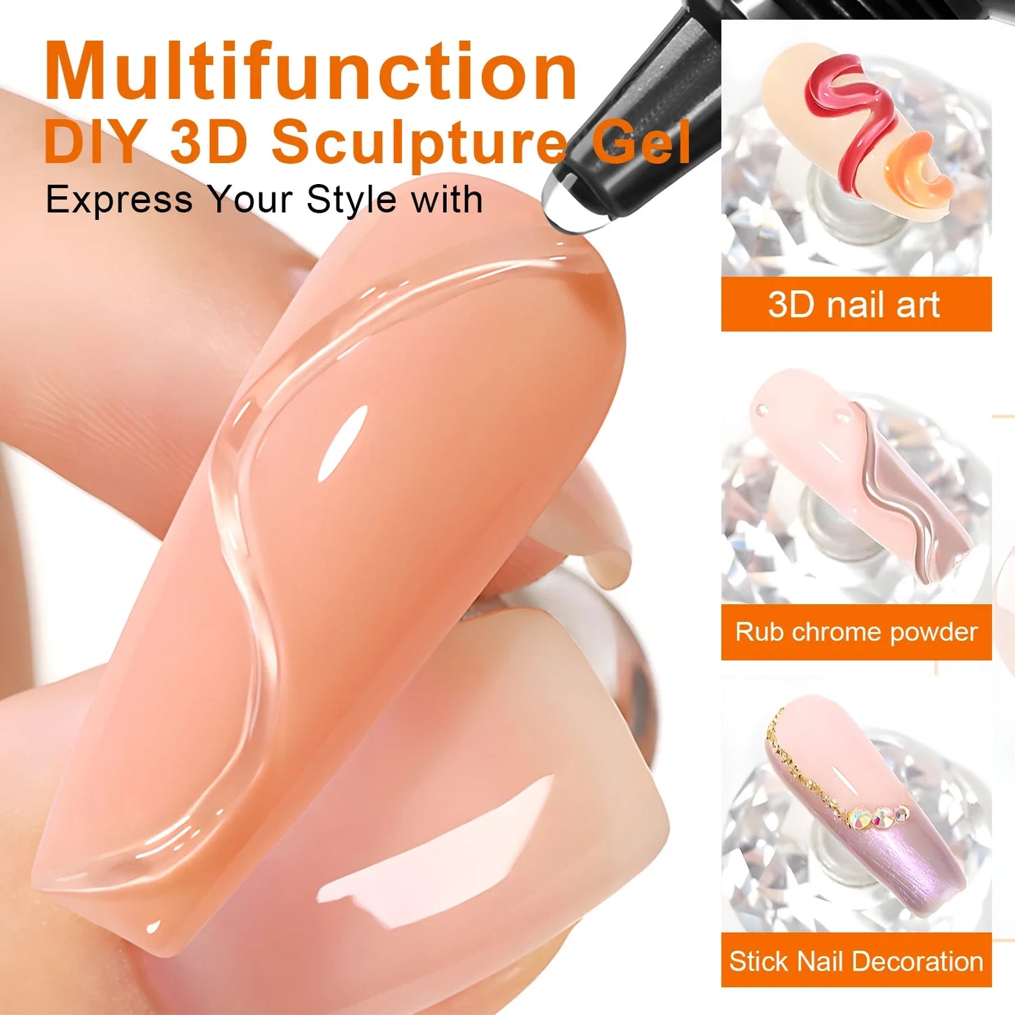 3pcs 3D Nail Art Gel - DIY Designs,Waterproof Sculpting gel，Waterproof Nail Art Design Gel for Intricate Carvings & Shapes 10ml