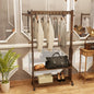 Hall Tree Hat and Coat Stand Entryway Hallway Clothes Rail Rack, 2 Shoe Shelves with Wheels, Open Wardrobe