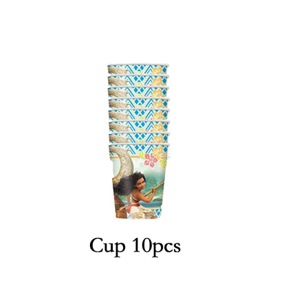 Cute movie Moana series Birthday Party dinnerware Disposable Banner Cake Topper Hanging Flag Moana Balloons Birthday Decoration