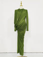 Women's Elegant Vintage Spliced Ribbon Turtleneck Long Sleeve Evening Maxi Dress
