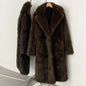 Women's Long Faux Fur Jacket European Style Lapel Casual Coat Eco-Friendly Covered Button Loose Fit Winter Warm