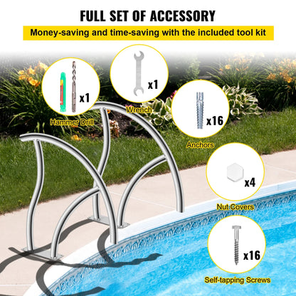 VEVOR 2 Pack 30" x 30" Swimming Pool Stair Rail 375 lbs Load Capacity w/ Quick Mount Base Plate & Complete Mounting Accessory