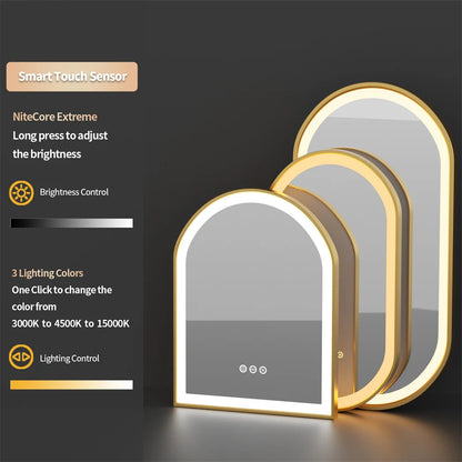 LUVODI Luxury Oval Led Illuminated Bathroom Mirror Gold Aluminum Frame with Demister Pad