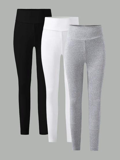 Spring and Autumn girls elastic knit base tight pants 3 pieces - black - white