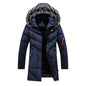Men's Winter Thick Cotton Parka Casual Long Coat with Removable Hat Slim Fit Warm And Comfortable