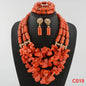 Latest Coral Jewelry Sets Nigerian Dubai Orange Necklace Sets of Beads African