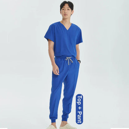 Unisex Medical Uniforms V-neck Top Jogger Pants Scrub Set Stretch Surgical Workwear Dentist Vet Nursing Suit Doctor Outfit S21