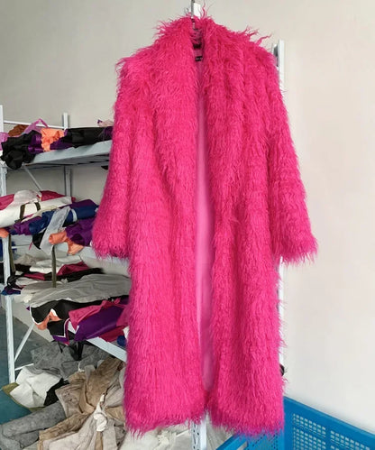 Faux Fur Jacket Women Long Coat Thick Fluffy Winter Warm Shaggy Overcoat Open Stitch Outerwear Turn Down Collar High Street