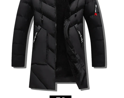 Men's Winter Thick Cotton Parka Casual Long Coat with Removable Hat Slim Fit Warm And Comfortable