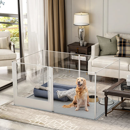 Large Acrylic Dog Playpen Fence, 6 Panels, Heavy Duty Pet Kennels Crate, Whelping Box with Waterproof Mat