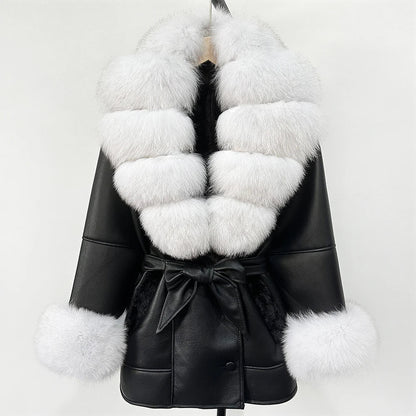 Women's Large Faux Fur Leather Jacket Warm Autumn Winter Outwear High Street