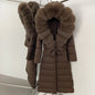 Real Faux Fur Collar Puffer Jacket Duck Down Thick Coat For Women