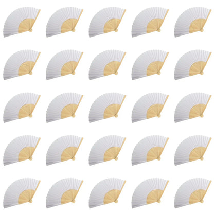 100-1PCS Hand Held Paper Fans Blank White Bamboo Folding Fans for Wedding Gift Party Dance DIY Decoration Personalised Fan