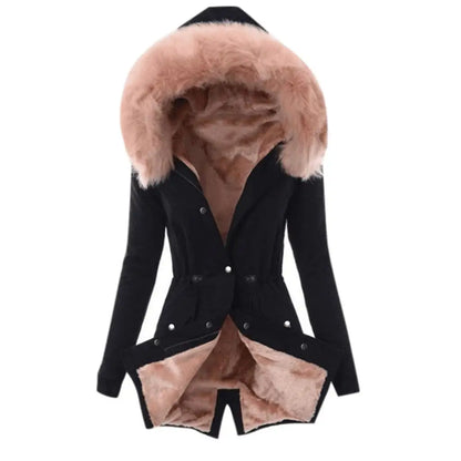 Women's Faux Fur Collar Hooded Warm Cotton Jacket