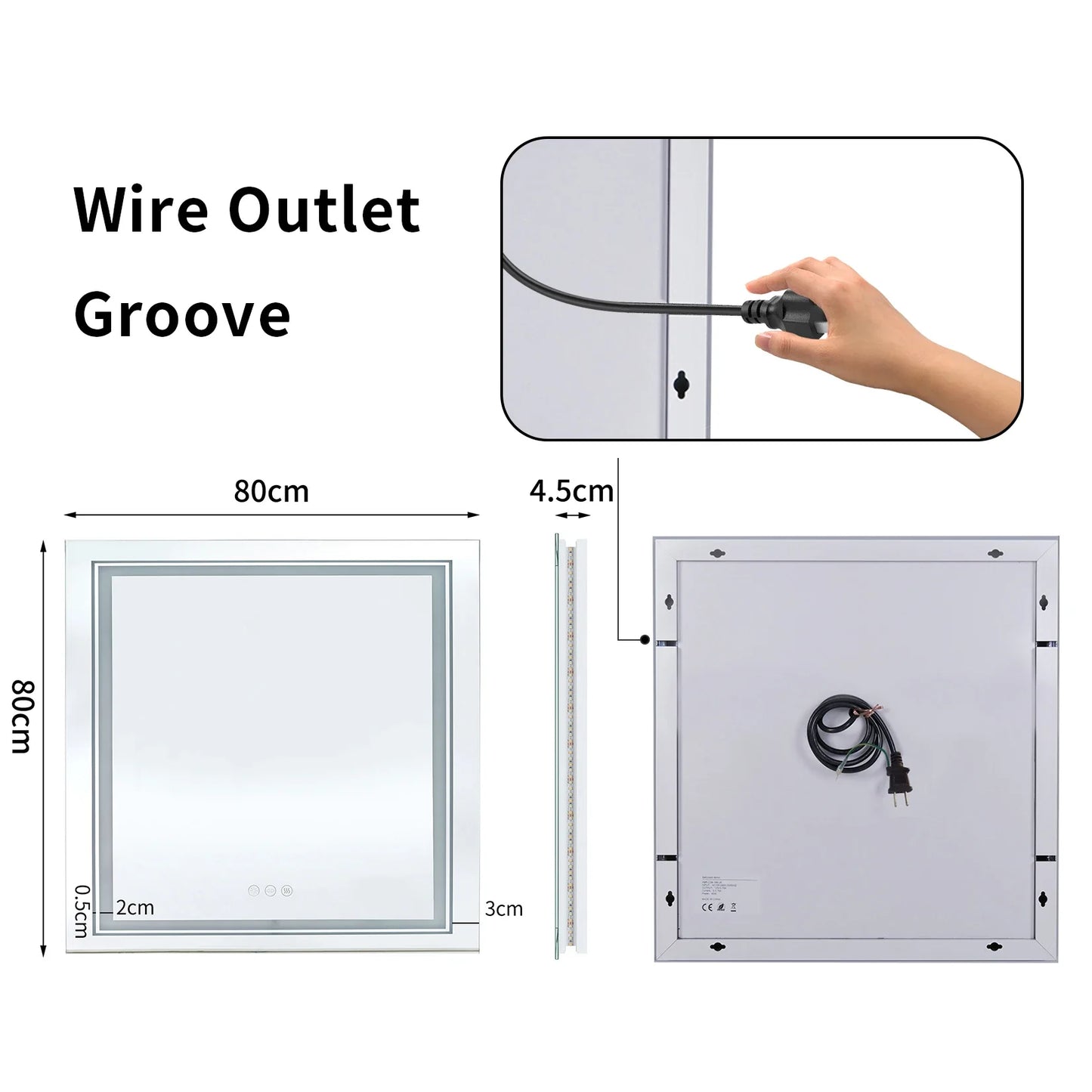 Large Full Size RGB LED Bathroom Mirror with Lights, Dimmable Wall Mirrors, Smart Anti-Fog, Vertical and Horizontal