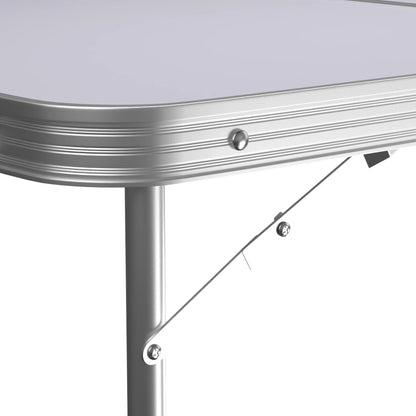 Picnic Folding Table Aluminium Foldable Adjustable Portable White Camping Table with Carrying Handle 90x60x37/67cm