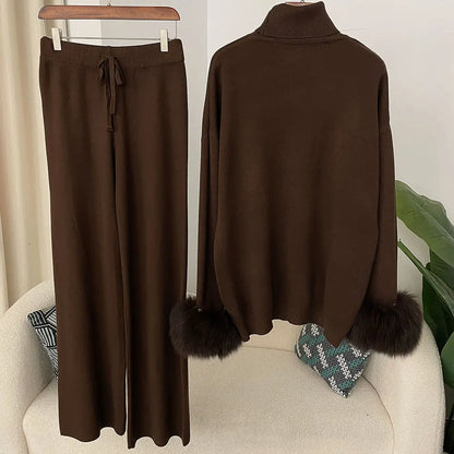 Fashion Autumn Winter Natural Real Fox Fur Cuffs Coat Knitted Sweater Women