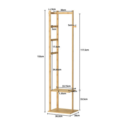 Bamboo Garment Coat Clothes Stand Rack Hat Shoe Wooden Hanger Holder Shelf Tidy Garment Hanging Rail Hooks