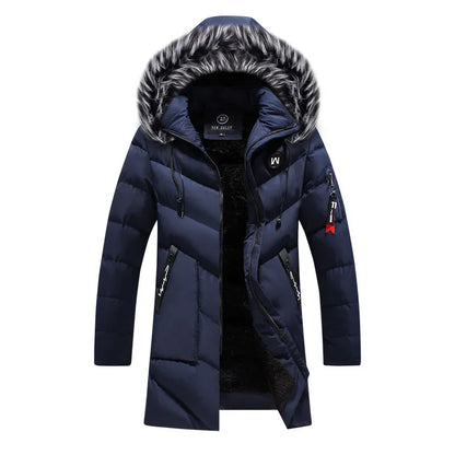 Men's Winter Thick Cotton Parka Casual Long Coat with Removable Hat Slim Fit Warm And Comfortable