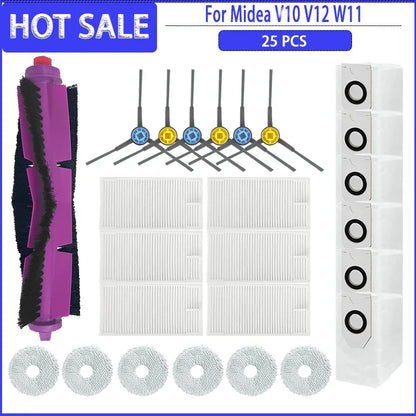 Main Side Brush HEPA Filter Mops Colth Dust Bag For Midea V10 V12 W11Robotic Vacuum Cleaner Accessories