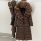 Real Faux Fur Collar Puffer Jacket Duck Down Thick Coat For Women