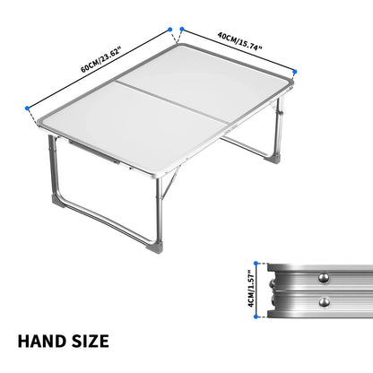 Mini Folding Picnic Table with Carry Handle, Aluminum Frame, Laptop Table for Sofa Bed Couch Floor, 60x40x24cm, Green/White