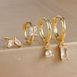 4PCS Flower Square Earrings Set for Women Girl Luxury Zircon Stainless Steel Cartilage Piercing Hoop Earring Statement Jewelry