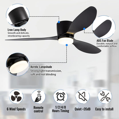 IRALAN Modern Led Ceiling Fan Without Light DC Motor 6 Speeds Fans Low Floor Loft Remote Control Lux&vitae Fan With Lights
