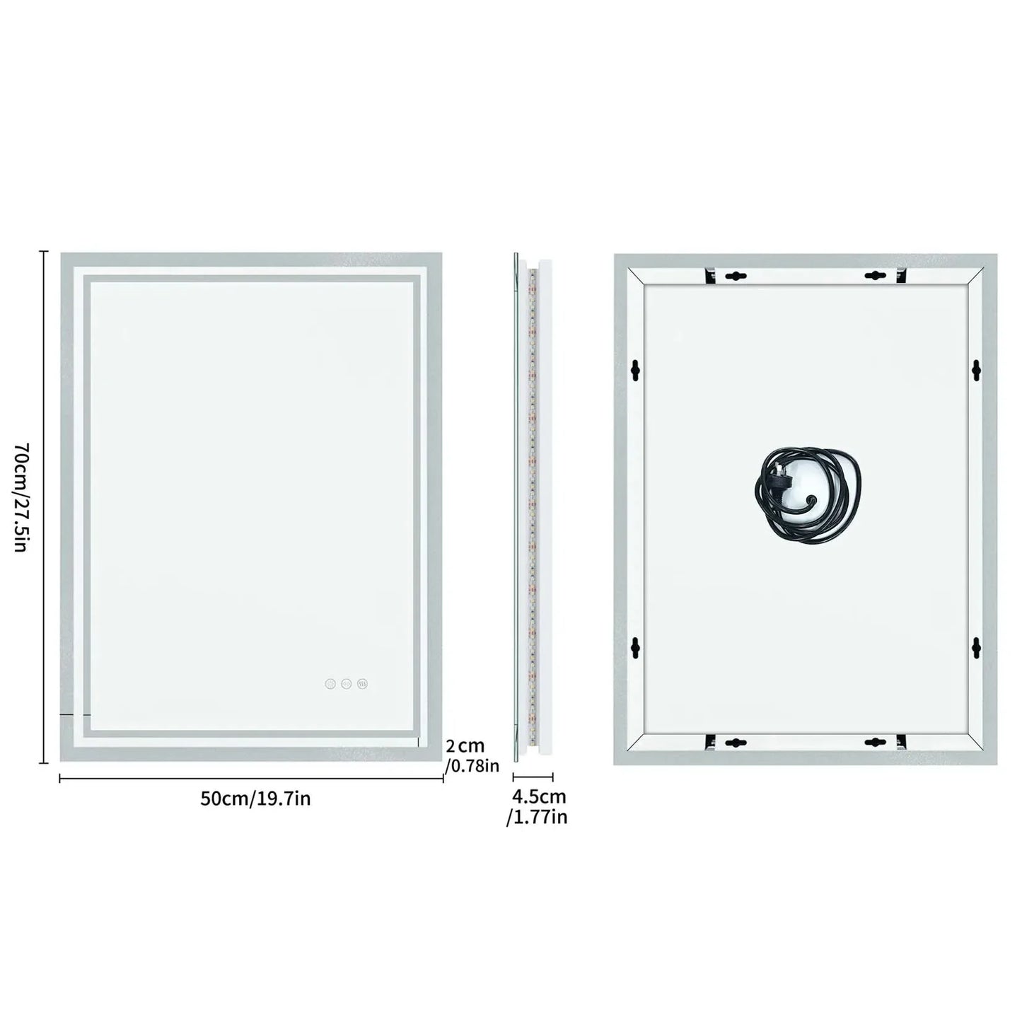 LED Light Bathroom Mirror Illuminated Wall Mounted Vanity Makeup Anti-Fog Rectangle 3 Colors Touch Light