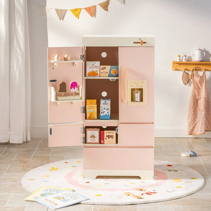 Robotime Robud Kids Corner Kitchen Playset Wooden Play Kitchen Set with Realistic Sound Pretend Play Gift for Boys Girls Pink