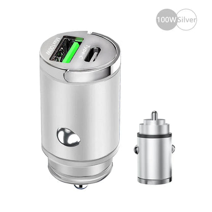 100W USB Car Charger Mini Fast Charging Dual Ports Phone Charger Type C QC3.0 PD Car Chargers for IPhone Xiaomi Huawei Samsung