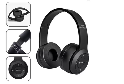 P47 Wireless Bluetooth Headphones – Handsfree Noise Cancelling Over-Ear Headset with Mic, Stereo Sound, Foldable Earphones Compatible with iPhone, Samsung S22, Huawei & More