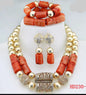 Double Layers Original Coral Nigerian Wedding Beads Jewelry Set Women Coral
