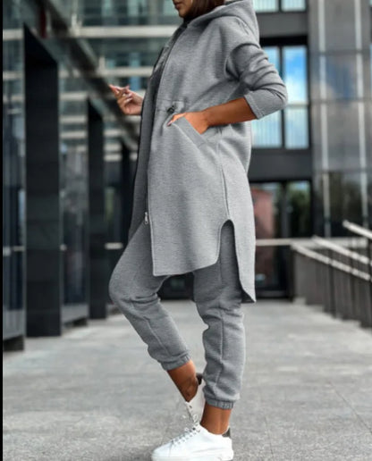 Women's Hooded Zipper Long Coats Tracksuit
