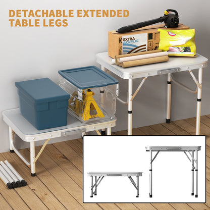 Folding Camping Table Outdoor Indoor Garden Balcony Market Kitchen Work Table Adjustable White Portable Picnic Table 60x45 cm