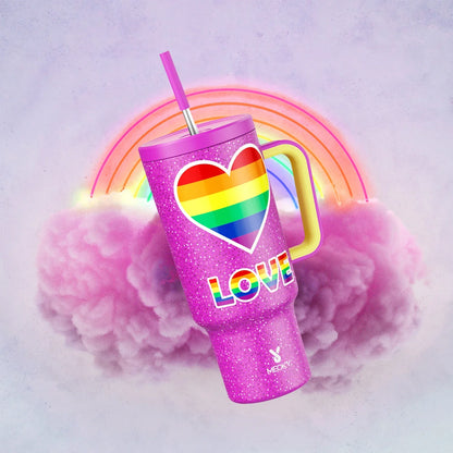 Meoky Cup 40oz Large Tumbler Straw Cup with Lid leak-proof Sainless Steel Vacuum Insulated Car Mug Water Bottle Pride Month