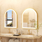 Gold Bathroom Mirror with Lights 36" LED Backlit Arch Wall Mirror Brushed Frame Touch Antifog 3 Colors Lights Adjust
