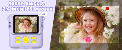 Kids Digital Camera 2.4" 1080P HD Video Camera Portable Instant Print Camera with 32GB Card, Birthday Gift for Boys Girls 3-12