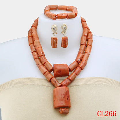 Latest Coral Jewelry Sets Nigerian Dubai Orange Necklace Sets of Beads African