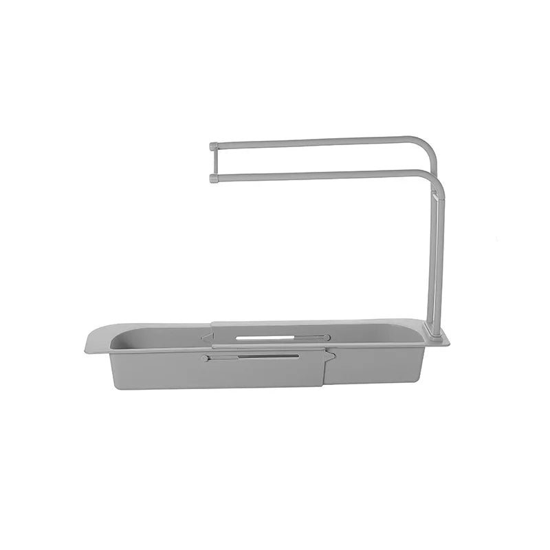 Telescopic Sink Shelf Kitchen Self Draining Rack Soap Sponge Storage Basket Holder Rag Towel Bar Household Supplies