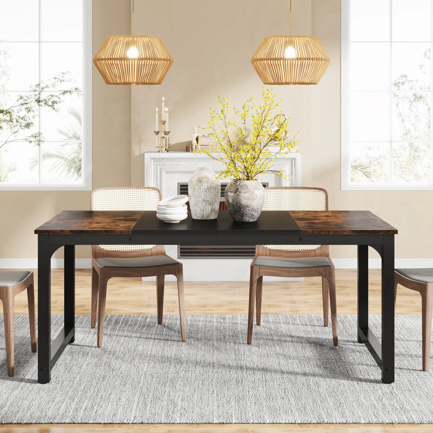 Tribesigns 63"x31.5" Dining Table, Industrial Kitchen Table for 6-8 Person, Rectangular Dinner Table for Dining Room Kitchen