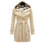 Fashionable Women's Woolen Warm Fleece Double Breast Jacket With Belts