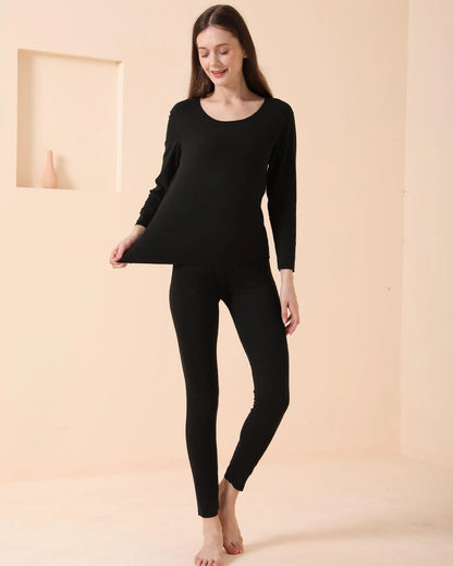 Women's Seamless Thermal Underwear Set Winter Warm Comfortable Solid Lingerie Long Johns Sexy Knitted Polyester Elastane Blend