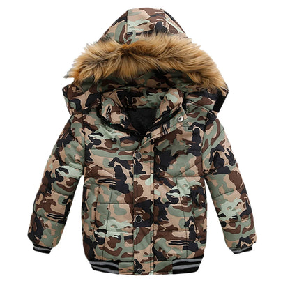 2025 Winter Children Warm Clothing Boys Down Jacket Baby Polyester Fiber Hooded