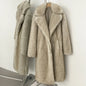 Women's Long Faux Fur Jacket European Style Lapel Casual Coat Eco-Friendly Covered Button Loose Fit Winter Warm