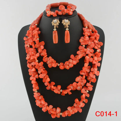Latest Coral Jewelry Sets Nigerian Dubai Orange Necklace Sets of Beads African